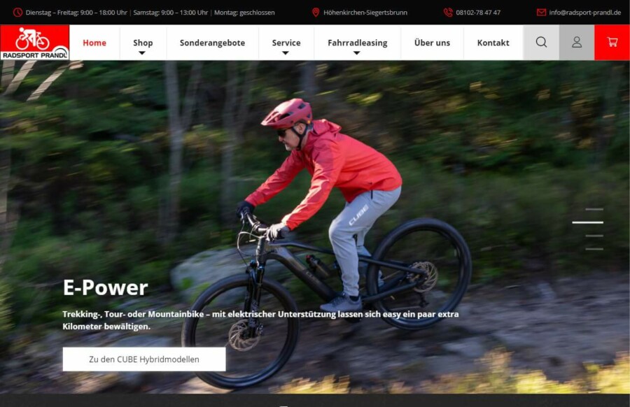 Screenshot Radsport Prandl Webseite - WordPress Webdesign